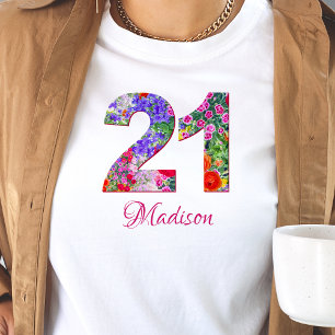 21 years birthday party floral design t-shirt