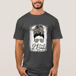 21 Years Old Fabulous Messy Bun Leopard 21th Birth T-Shirt
