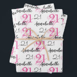 21 years pink 21st birthday Add Names Wrapping Paper Sheet<br><div class="desc">Hot Pink 21!  These 21st Birthday Wrapping Paper Sheets,  set of 3,  can be Personalised with a Name in a cool multi-font Typography Pattern in Pink and Black set against a White Background.  Each Sheet can be Customised Separately.</div>