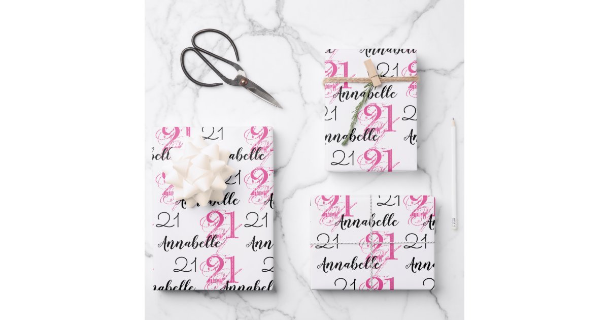 21 years pink 21st birthday Add Names Wrapping Paper Sheet Zazzle