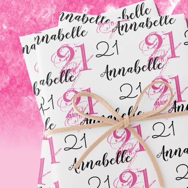 21 years pink 21st birthday Add Names Wrapping Paper Sheet (in-situ depiction of wrapping paper set)