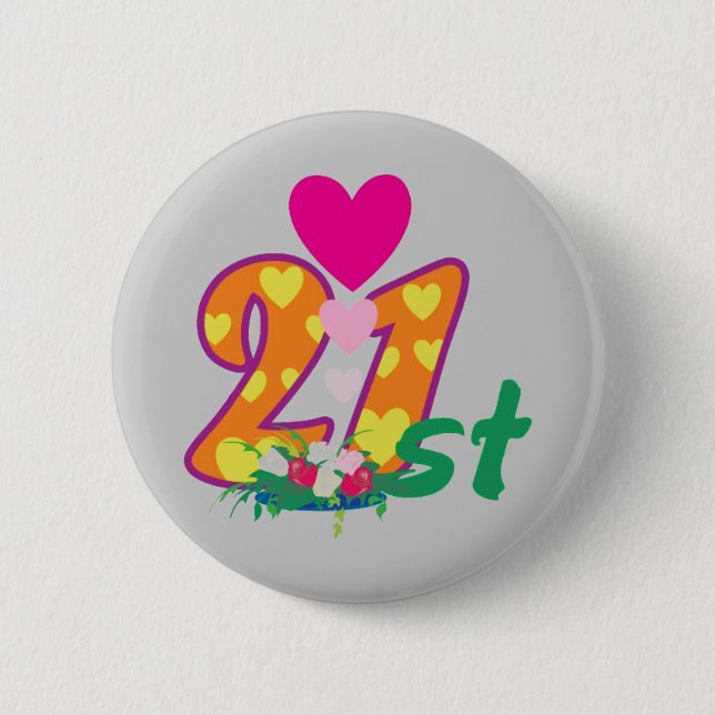 21st, 21 today personalised birthday 6 cm round badge (Front)