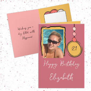 21st add name photo any age pink birthday card