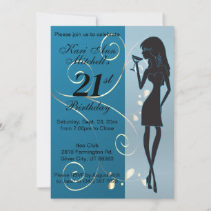 21st Adult Birthday Girl - Blue Invitation