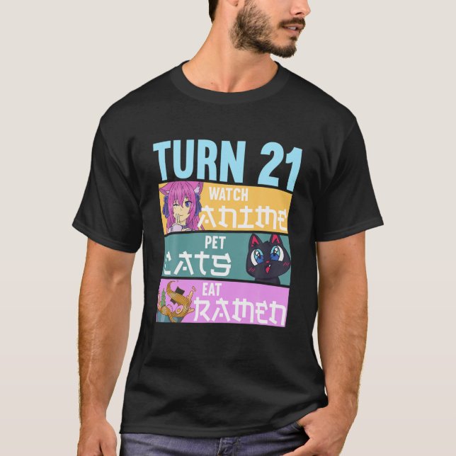21St Anime Birthday Pyjamas I Pet Cats T-Shirt (Front)