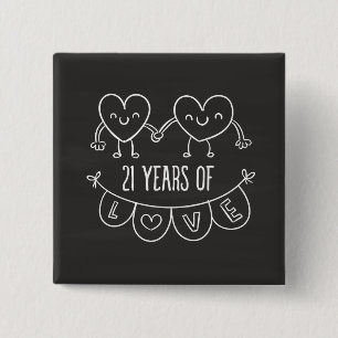 21st Anniversary Gift Chalk Hearts 15 Cm Square Badge
