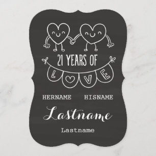 21st Anniversary Gift Chalk Hearts Card