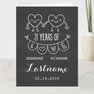 21st Anniversary Gift Chalk Hearts Card