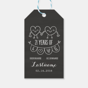 21st Anniversary Gift Chalk Hearts Tags