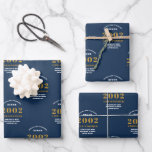 21st Birthday 2002 Blue Gold Add Name Wrapping Paper Sheet<br><div class="desc">A personalized wrapping paper design for that birthday celebration for a special person. Add the name to this vintage retro style blue and gold design for a custom birthday gift. Easily edit the name and year with the template provided. A wonderful custom birthday gift. More gifts and party supplies for...</div>