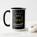 21st Birthday 2002 Design Your Own Vintage Mug<br><div class="desc">For those born in 2002 and celebrating their birthday we have the ideal birthday coffee mug. The black background with a white and gold vintage typography design design is simple and yet elegant with a retro feel. Easily customise the text of this birthday gift using the template provided. More gifts...</div>