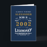 21st Birthday 2002 Vintage Blue Legend Greeting  Card<br><div class="desc">A personalised classic birthday greeting card. Add the name to this vintage retro style blue, white and gold design for a custom card. Easily edit the name and year with the template provided. The Wonderful custom gift. More gifts and party supplies for that party celebration available with the "Legendary" design...</div>