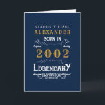 21st Birthday 2002 Vintage Blue Legend Greeting  Card<br><div class="desc">A personalised classic birthday greeting card. Add the name to this vintage retro style blue, white and gold design for a custom card. Easily edit the name and year with the template provided. The Wonderful custom gift. More gifts and party supplies for that party celebration available with the "Legendary" design...</div>