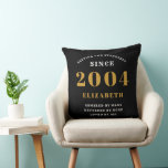 21st Birthday 2004 Black Gold lady's Personalised Cushion<br><div class="desc">A personalised classic throw pillow design for that birthday celebration for special person born in 2004. Add the name to this vintage retro style black, white and gold design for a custom birthday gift. Easily edit the name and year with the template provided. A wonderful custom birthday gift. More gifts...</div>