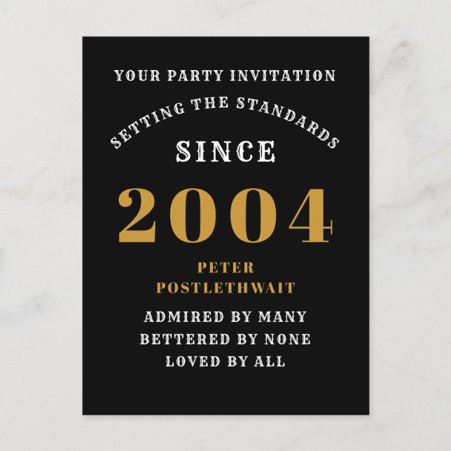 21st Birthday 2004 Black Gold Postcard (Front)