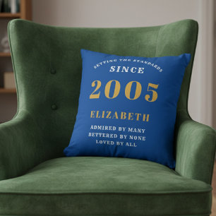 21st Birthday 2005 Add Name Blue Gold Personalized Cushion