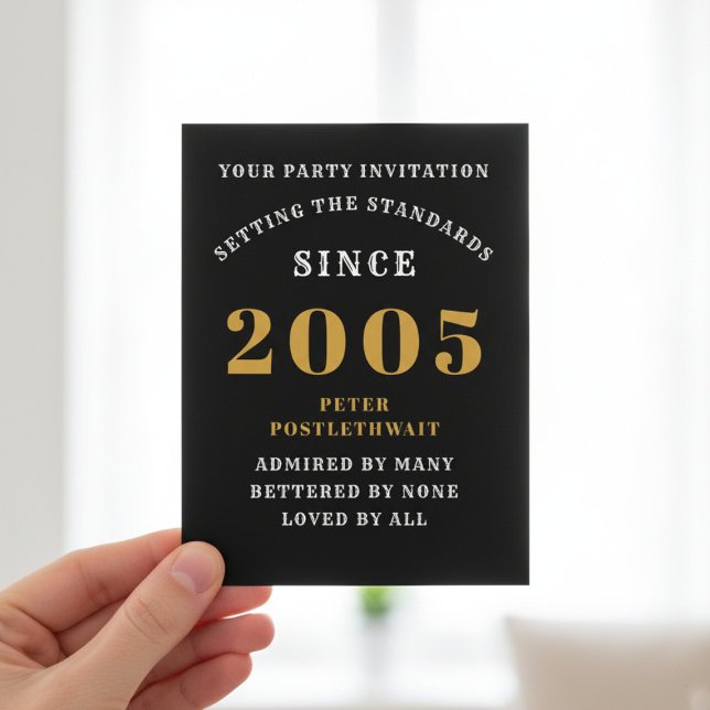 21st Birthday 2005 Black Gold Invitation Postcard (2005 birthday party postcard invite. Blurred background.)