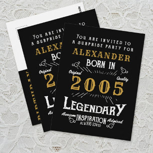 21st Birthday 2005 Black Gold Legend Invitation Postcard