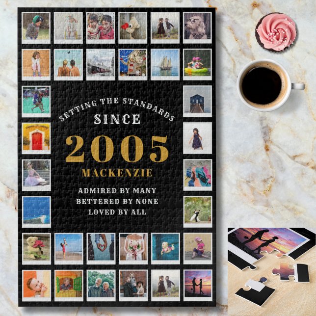 21st Birthday 2005 Family Memories Photo Collage  Jigsaw Puzzle (2005 jigsaw on a marble background.)