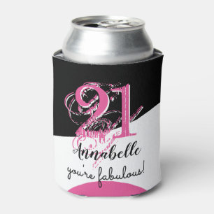 21st birthday 21 fabulous pink can cooler