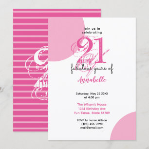 21st Birthday 21 fabulous years PINK typography Invitation