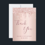 21st birthday 21 rose gold glitter drips glamourou thank you card<br><div class="desc">A thank you card for a 21st birthday. A rose gold faux metallic looking background colour. With faux glitter drips, paint drip look. On front large dark rose gold coloured hand lettered script and the text: Thank You, your text, title and a date. Back: Template for Your thank you note...</div>