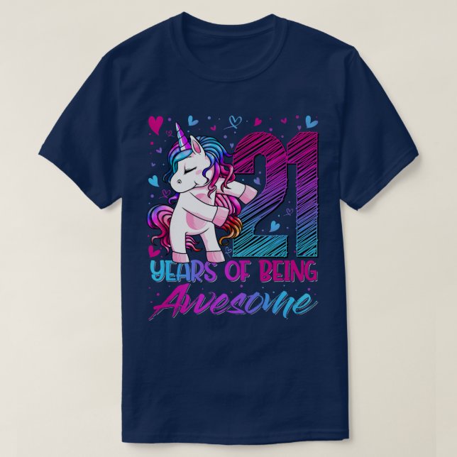 21st Birthday  21 Year Old Girl Flossing Unicorn P T-Shirt (Design Front)