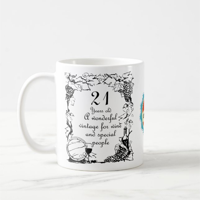 21st Birthday 21 Year Old Vintage Wine Personalize Coffee Mug (Left)
