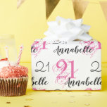 21st birthday 21 years pink Wrapping Paper<br><div class="desc">This Personalised 21st birthday Hot Pink themed Roll of Wrapping Paper can be Customised with a Name and Any Age to Wrap up that special Gift. Mighty Cool Typography Fonts in Pink and Black with a White background is the design centre stage with script text to make a cool pattern...</div>