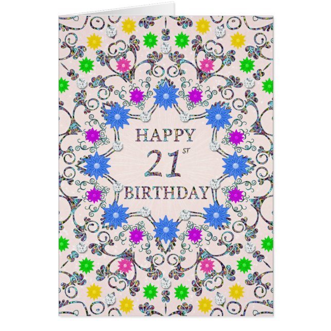 21st Birthday Abstract Flowers  (Front)