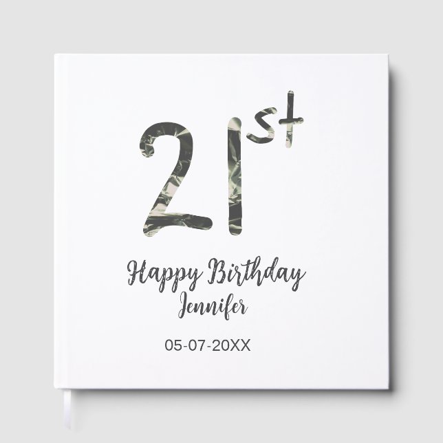 21st birthday add name date year black template go guest book (Front)