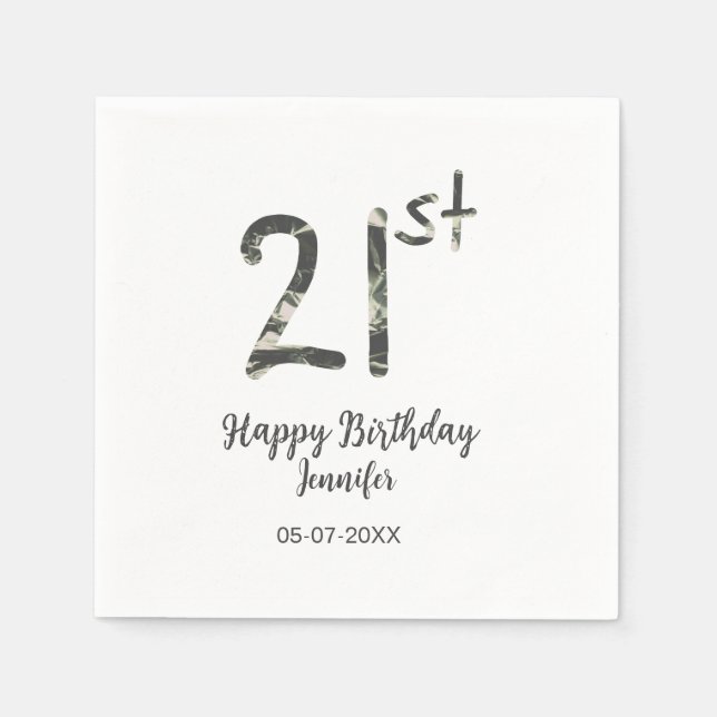21st birthday add name date year black template go napkin (Front)