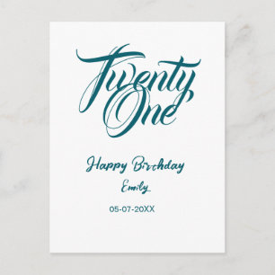 21st birthday add name date year blue template thi postcard