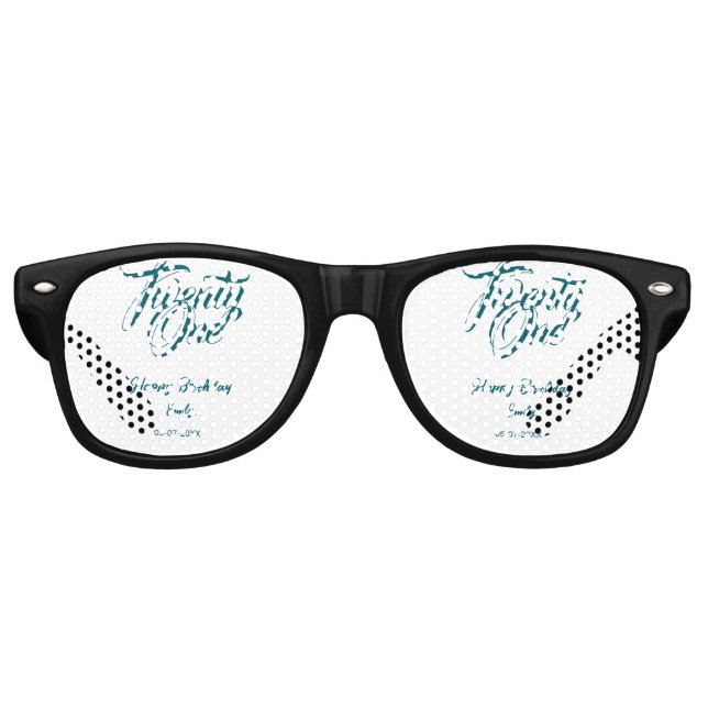 21st birthday add name date year blue template thi retro sunglasses (Front)
