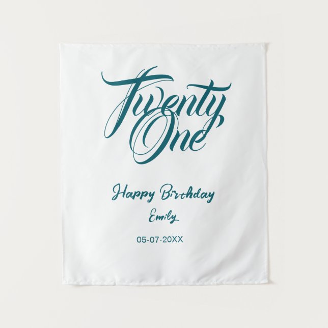 21st birthday add name date year blue template thi tapestry (Front)