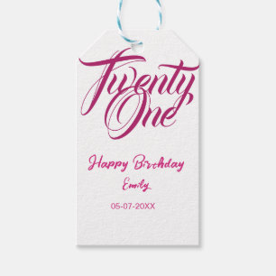 21st birthday add name date year pink template thi gift tags