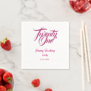 21st birthday add name date year pink template thi napkin