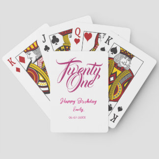 21st birthday add name date year pink template thi playing cards
