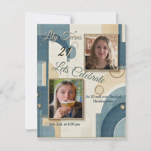 21st Birthday Almond blossom blue-cream  Announcement (Front)