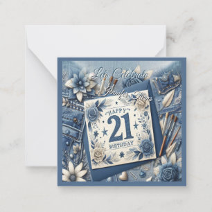 21st Birthday Almond blossom blue-cream  Card