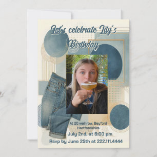 21st Birthday Almond blossom blue-cream Invitation