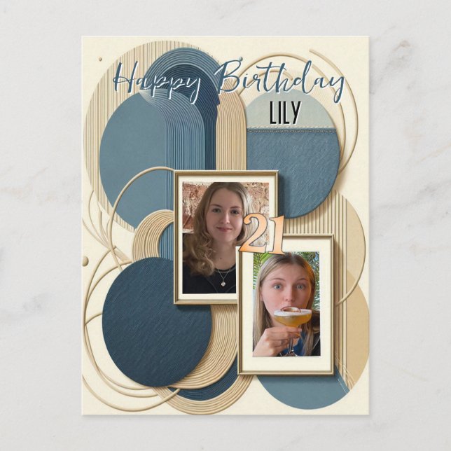 21st Birthday Almond blossom blue-cream Invitation Postcard (Front)