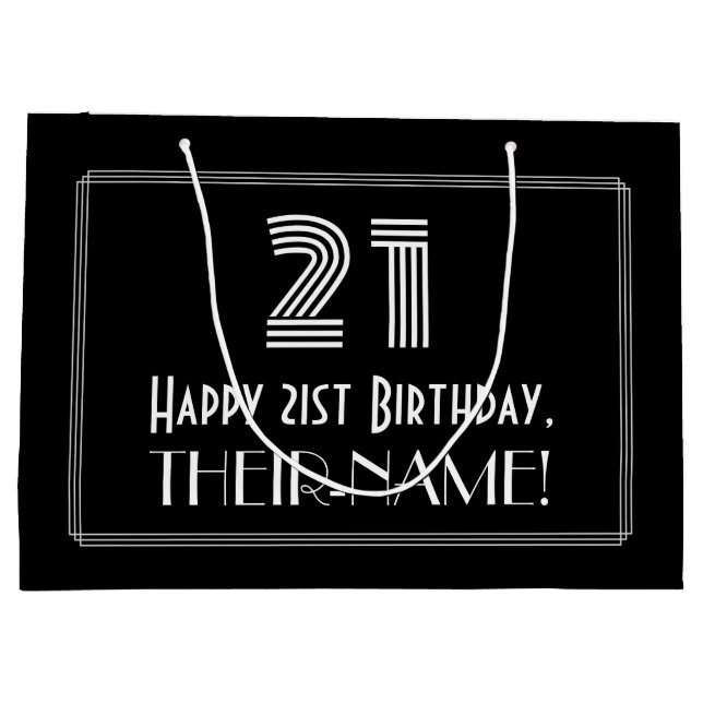 21st Birthday — Art Deco Inspired Look "21" & Name Large Gift Bag (Back)