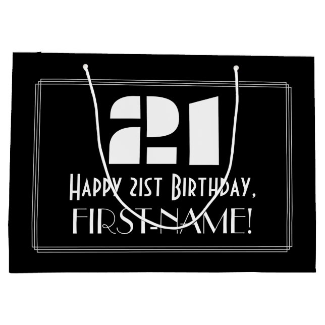 21st Birthday ~ Art Deco Inspired Look "21" + Name Large Gift Bag (Back)