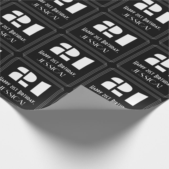 21st Birthday: Art Deco Inspired Look "21" & Name Wrapping Paper (Corner)