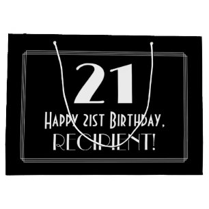 21st Birthday: Art Deco Inspired Style "21", Name Large Gift Bag