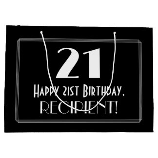 21st Birthday: Art Deco Inspired Style "21", Name Large Gift Bag