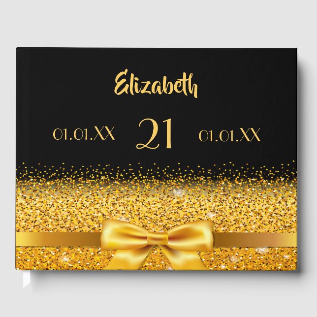 21st birthday balck gold classic elegant name guest book (Front)