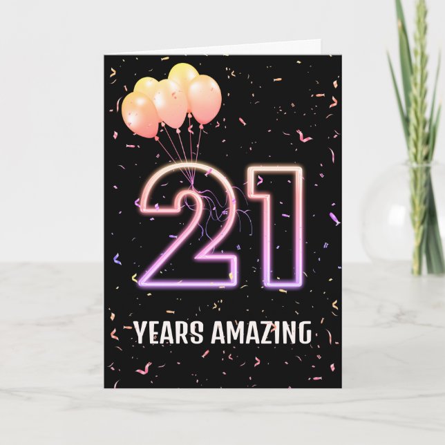 21st Birthday Balloons and Confetti Card (Front)