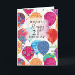 21st Birthday Balloons Pink Turquoise Card<br><div class="desc">This festive 21st birthday card features colorful balloons in shades of pink gold, purple and turquoise on a white background. Personalize with a name for a unique birthday card. The inside may also be customized with your own greeting or use as is with your name for signature. Designed by world...</div>